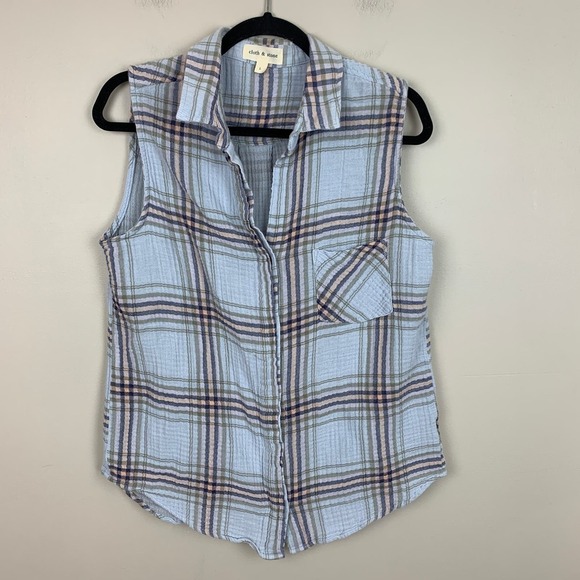 Cloth & Stone 100% Cotton Sleeveless Button Up Blouse Size Large - Picture 1 of 6